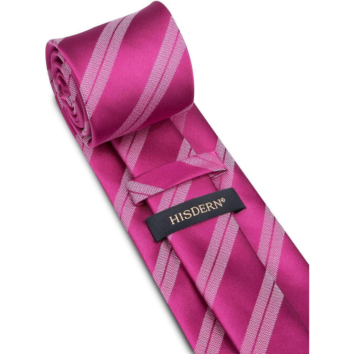 Herren Krawatten-Set mit Einstecktuch, Streifen, Heißes Rosa