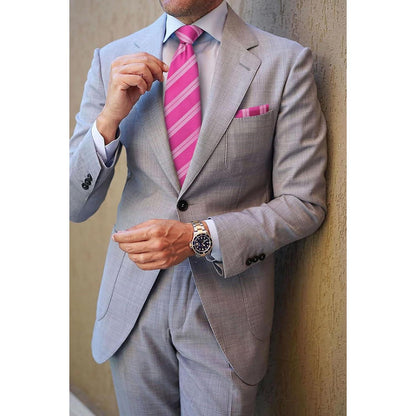 Herren Krawatten-Set mit Einstecktuch, Streifen, Heißes Rosa
