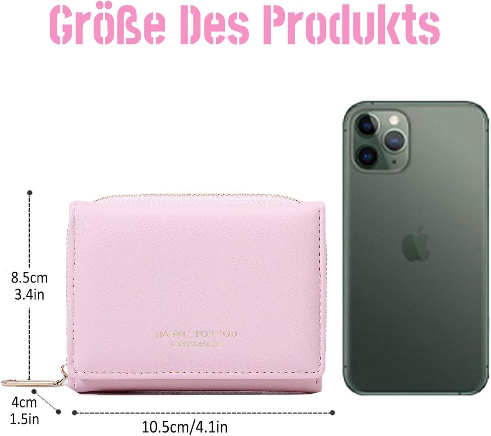 Damen Geldbeutel Klein mit Münzfach und Kartenfächern, PU Leder, Rosa