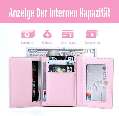 Damen Geldbeutel Klein PU Leder Münzfach 7 Kartenfächer Rosa