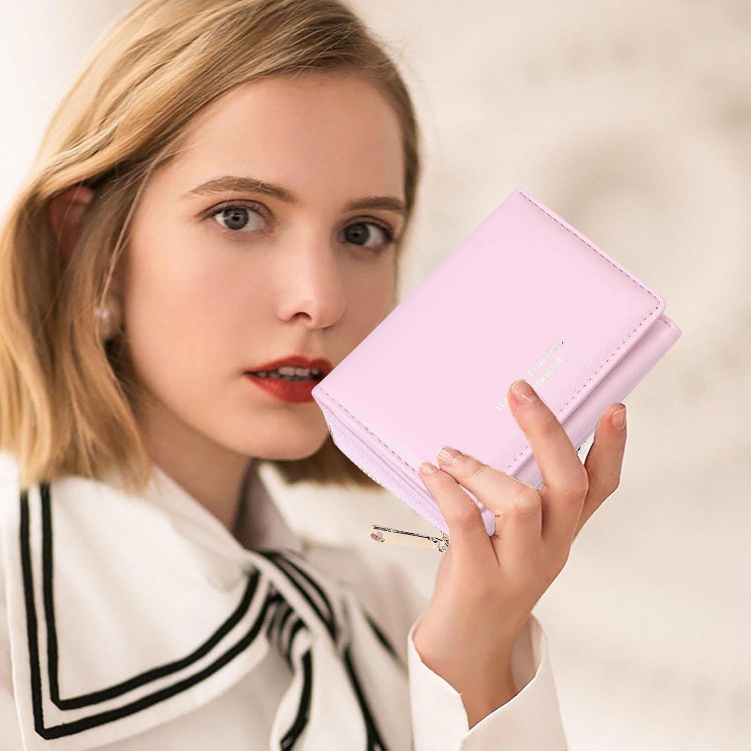 Geldbeutel Damen Klein PU Leder Münzfach 7 Kartenfächern Rosa
