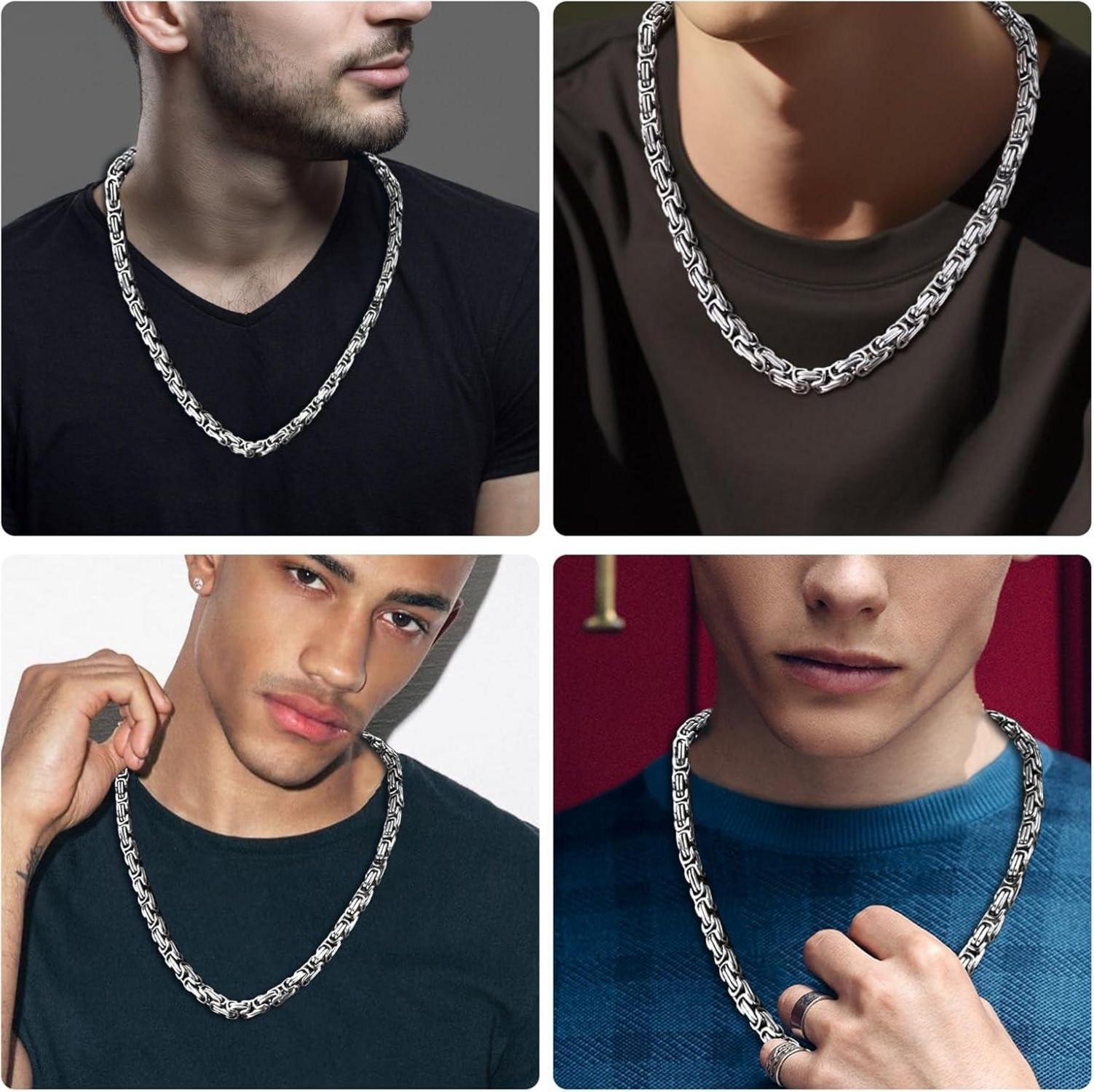 Herren Edelstahl Königskette Silber 4/5/6mm Wikinger Byzantinische