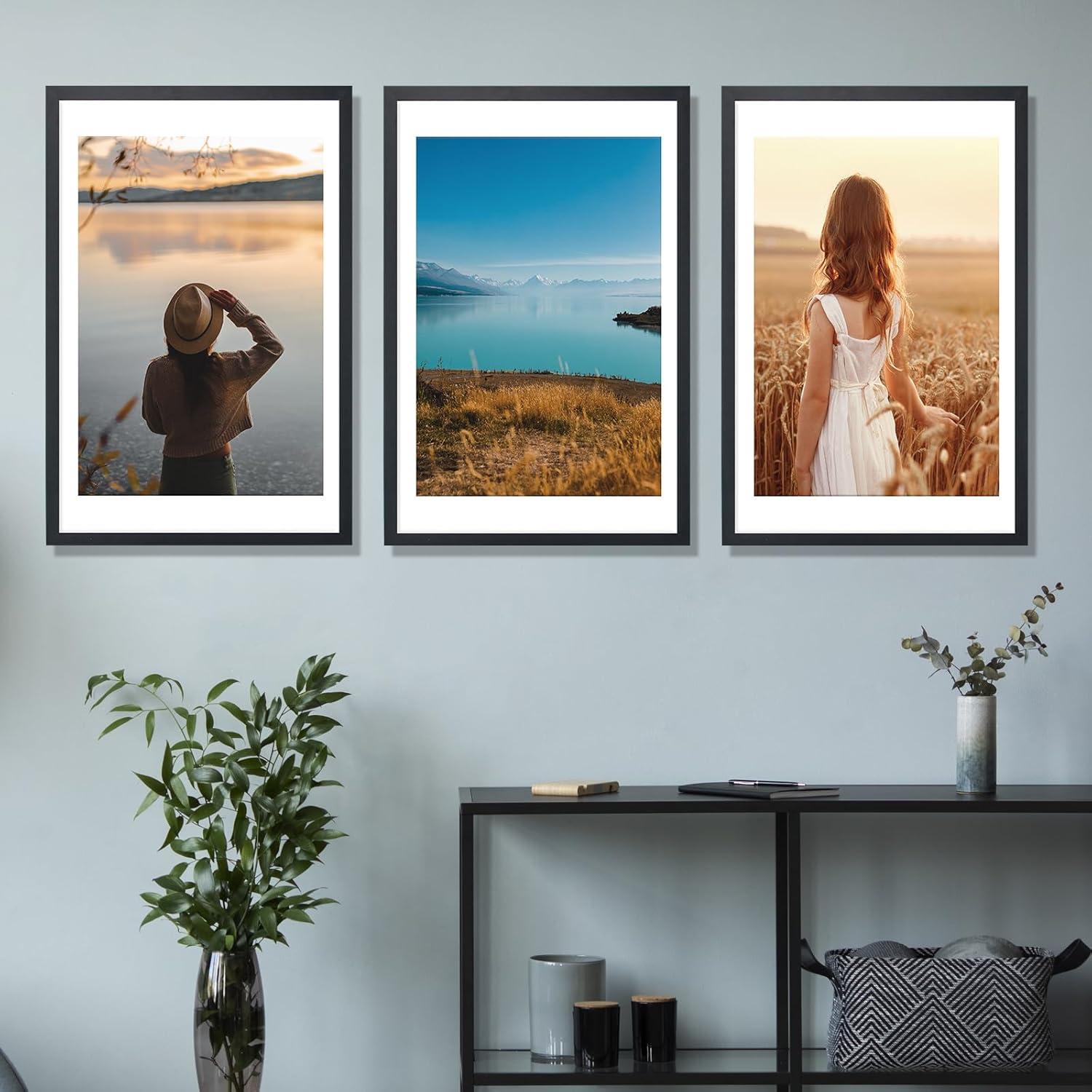 3er Set Bilderrahmen 50x70cm Schwarz MDF Acrylglas HolzSEO