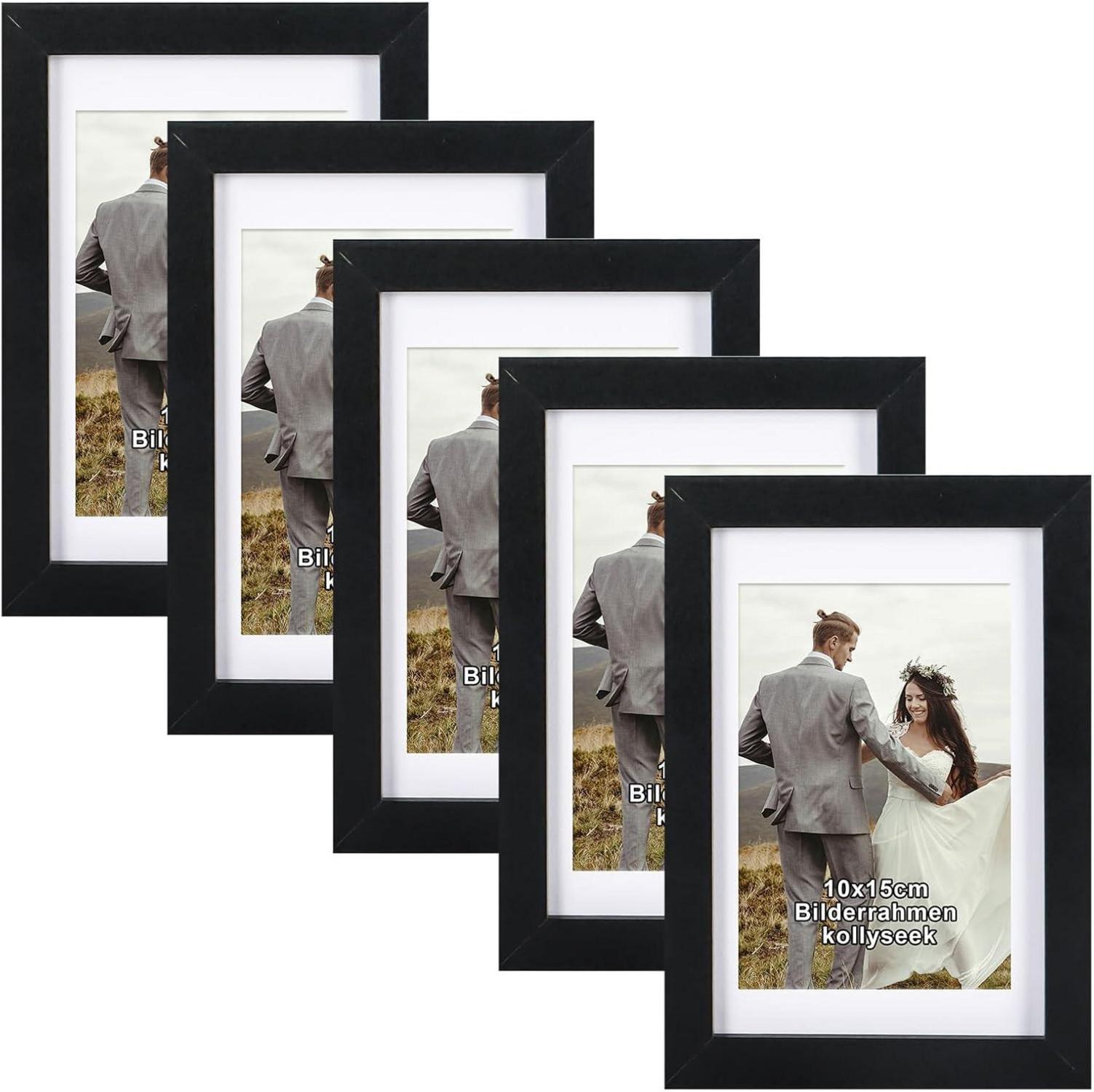 Bilderrahmen 5er Set Acrylglas MDF Schwarz 10x15cm