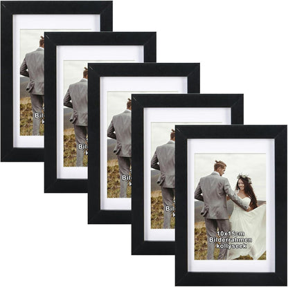 Bilderrahmen 5er Set Acrylglas MDF Schwarz 10x15cm