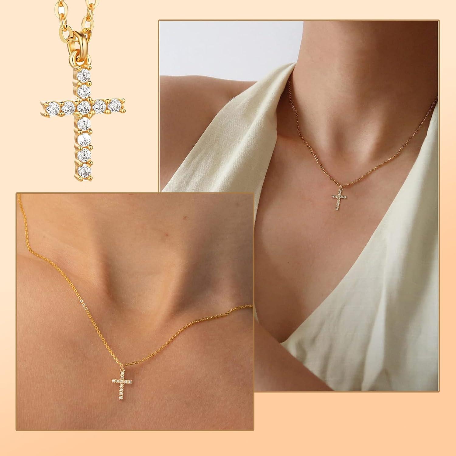 Lilbitty Diamant Kreuz Kette Gold 14K Damen Halskette Choker Style