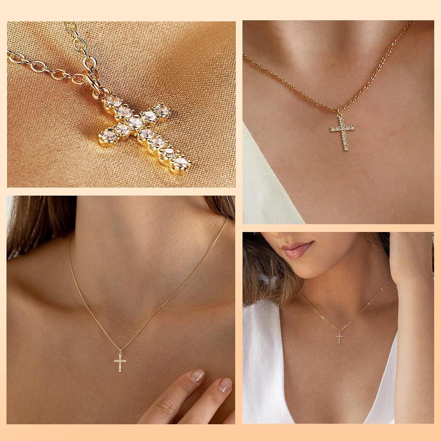 Kreuz Diamant Kette Gold 14K Layered Choker Halskette Modeschmuck