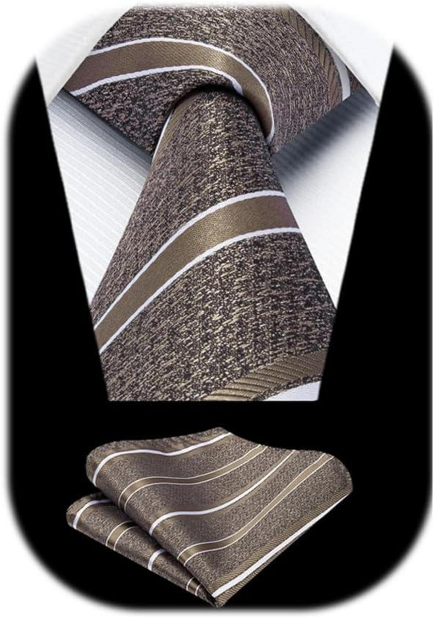 Streifen Krawatte Einstecktuch Set Hochzeit Business Elegantes Brau