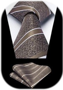 Streifen Krawatte Einstecktuch Set Hochzeit Business Elegantes Brau