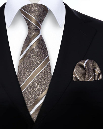 Braunes Herren Krawatten und Einstecktuch Set für Hochzeit und formelle Anlässe