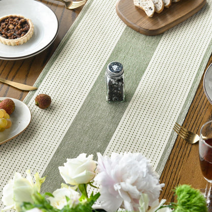 Boho Salbei Grün Landhausstil Tischläufer Quasten 33x183 cm