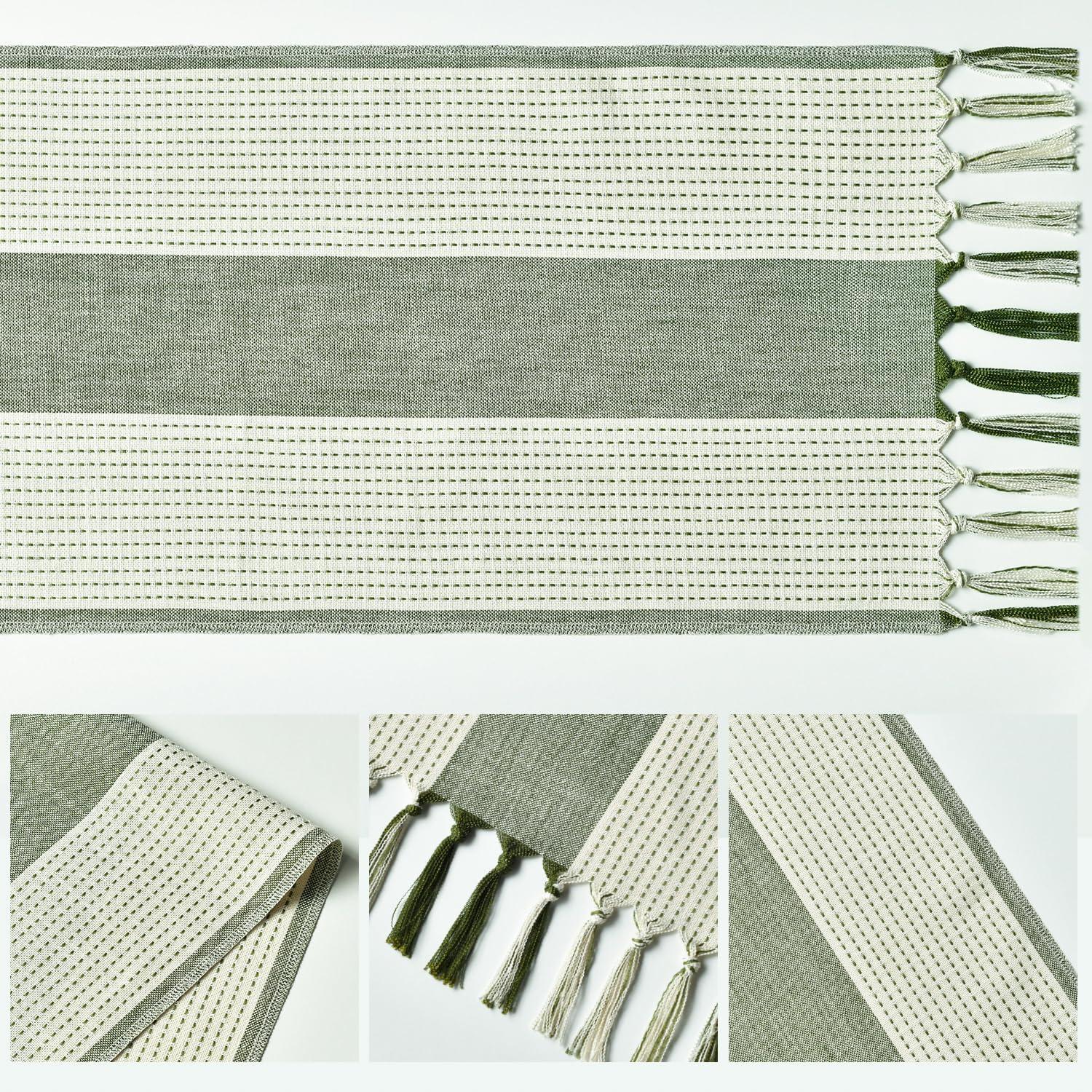 Artoid Mode Boho Salbei Grün Quasten Tischläufer 33x183 cm Waschbar