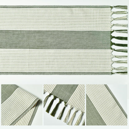 Artoid Mode Boho Salbei Grün Quasten Tischläufer 33x183 cm Waschbar