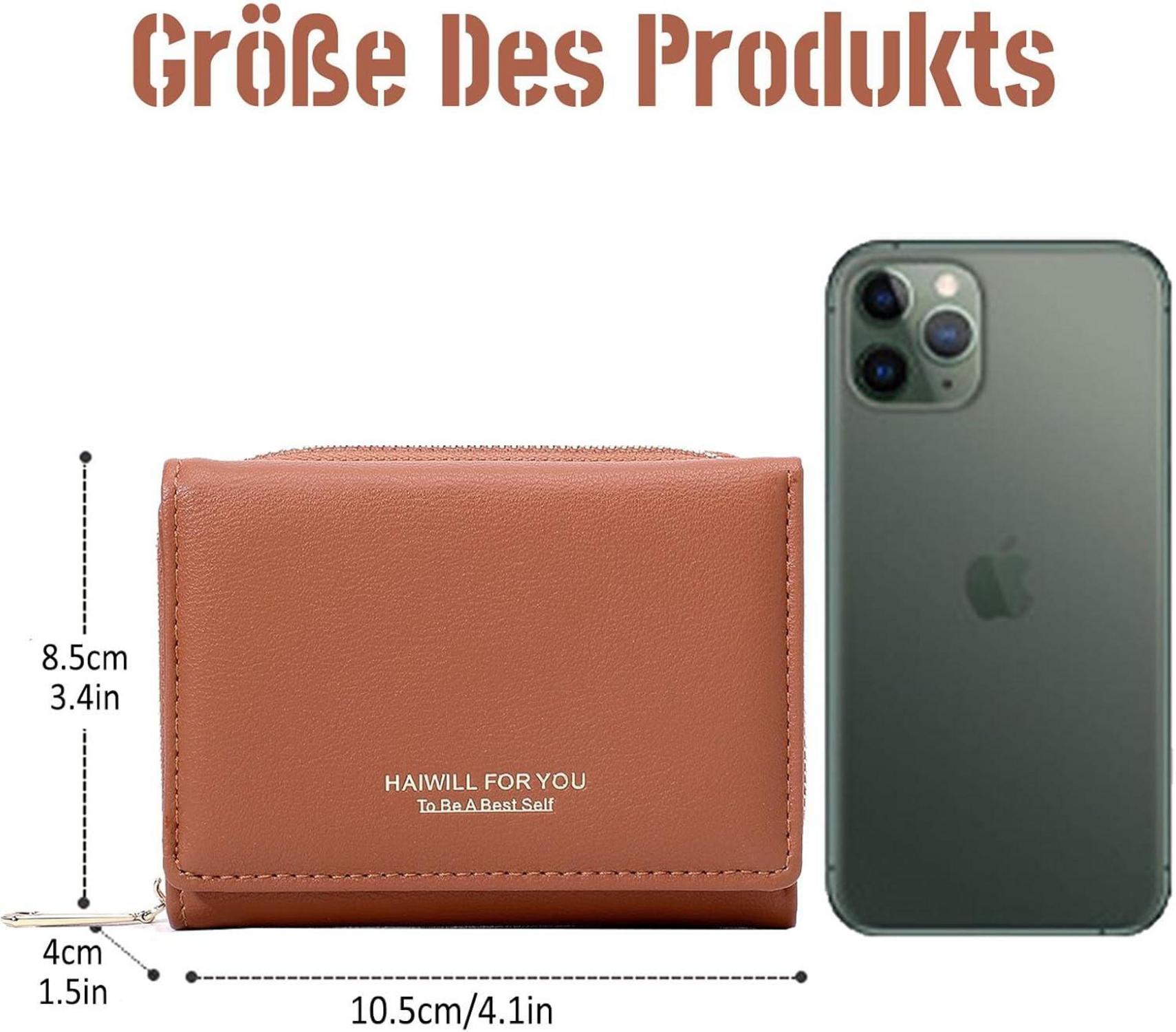 HAIWILL Geldbeutel Damen Klein PU Leder mit Münzfach und 7 Kartenfächern Braun