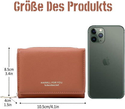 HAIWILL Geldbeutel Damen Klein PU Leder mit Münzfach und 7 Kartenfächern Braun