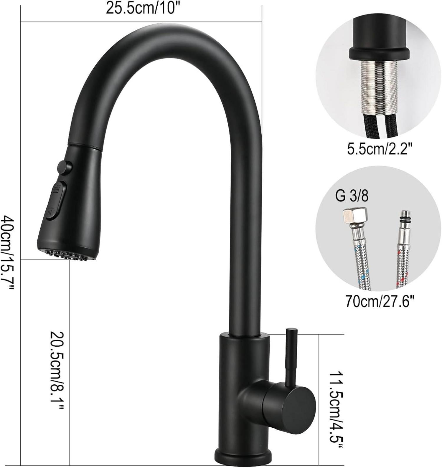 Wasserhahn Küche Schwarz Hochdruck Ausziehbar 360° Mischbatterie