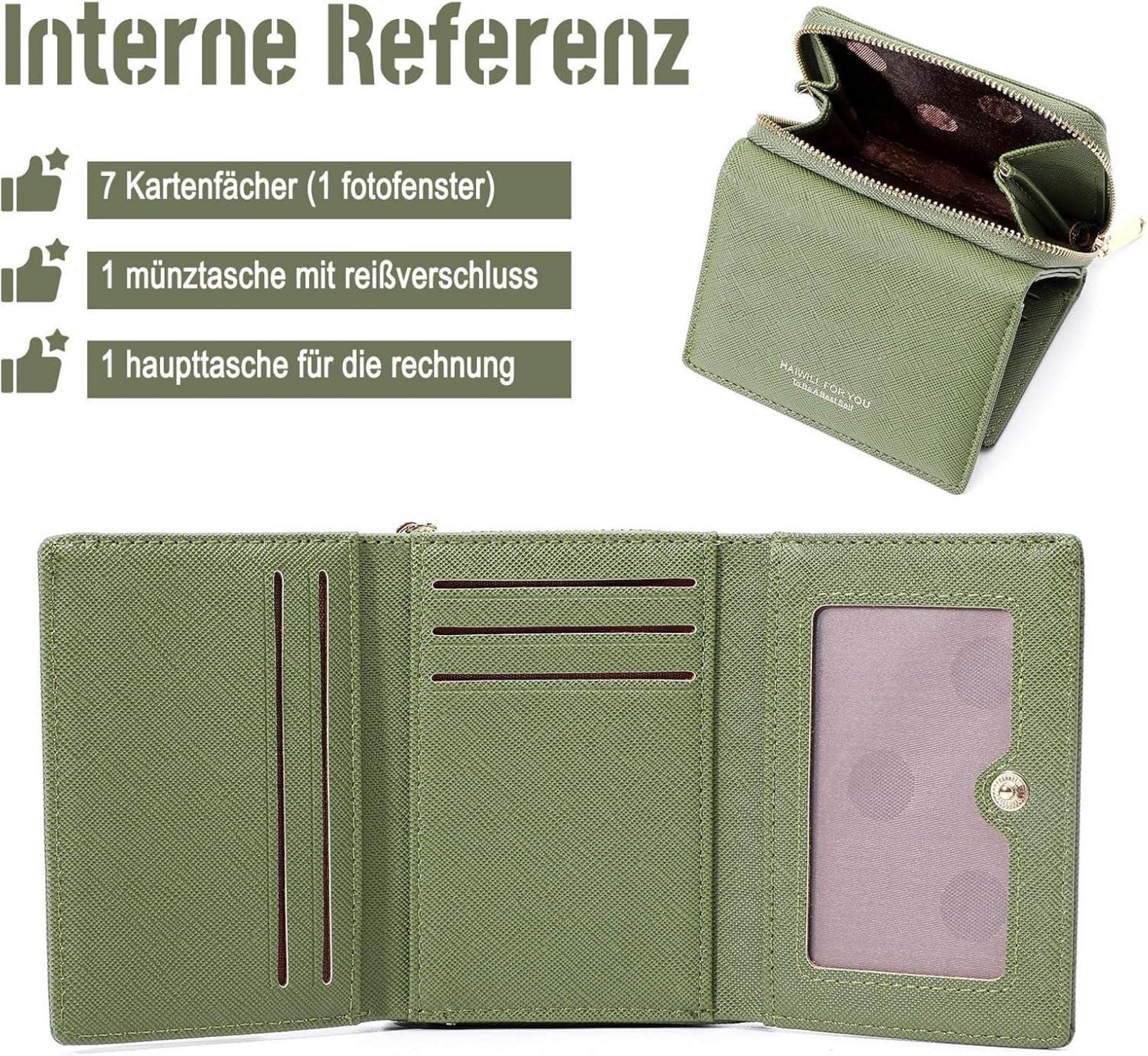 Geldbörse Damen Klein mit Münzfach und Kartenfächern Grün