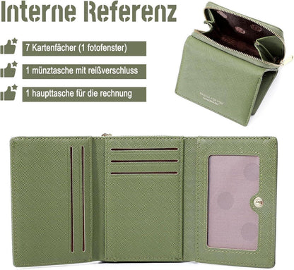 Geldbörse Damen Klein mit Münzfach und Kartenfächern Grün