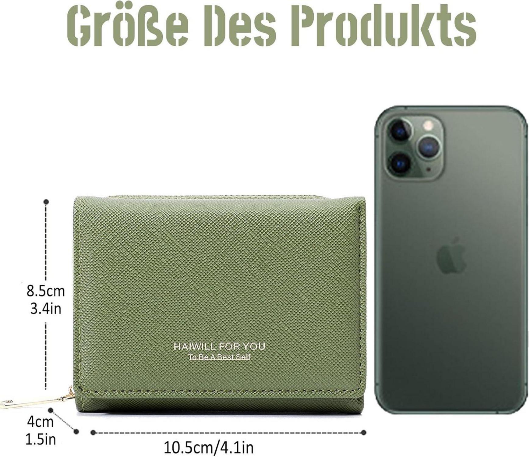 Damen Geldbeutel Klein Saffiano Leder Münzfach 7 Kartenfächer Grün