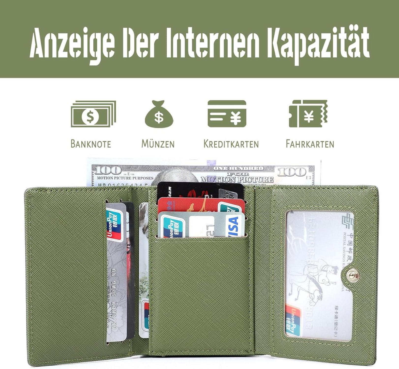 HAIWILL Damen Geldbeutel Klein Saffiano Grün 2 Münzfach 7 Kartenfächer