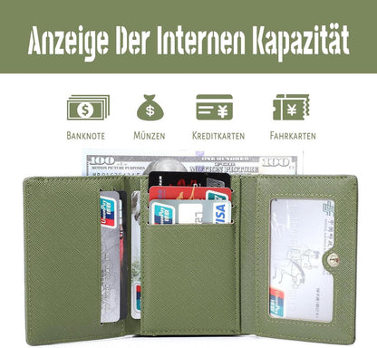 HAIWILL Damen Geldbeutel Klein Saffiano Grün 2 Münzfach 7 Kartenfächer