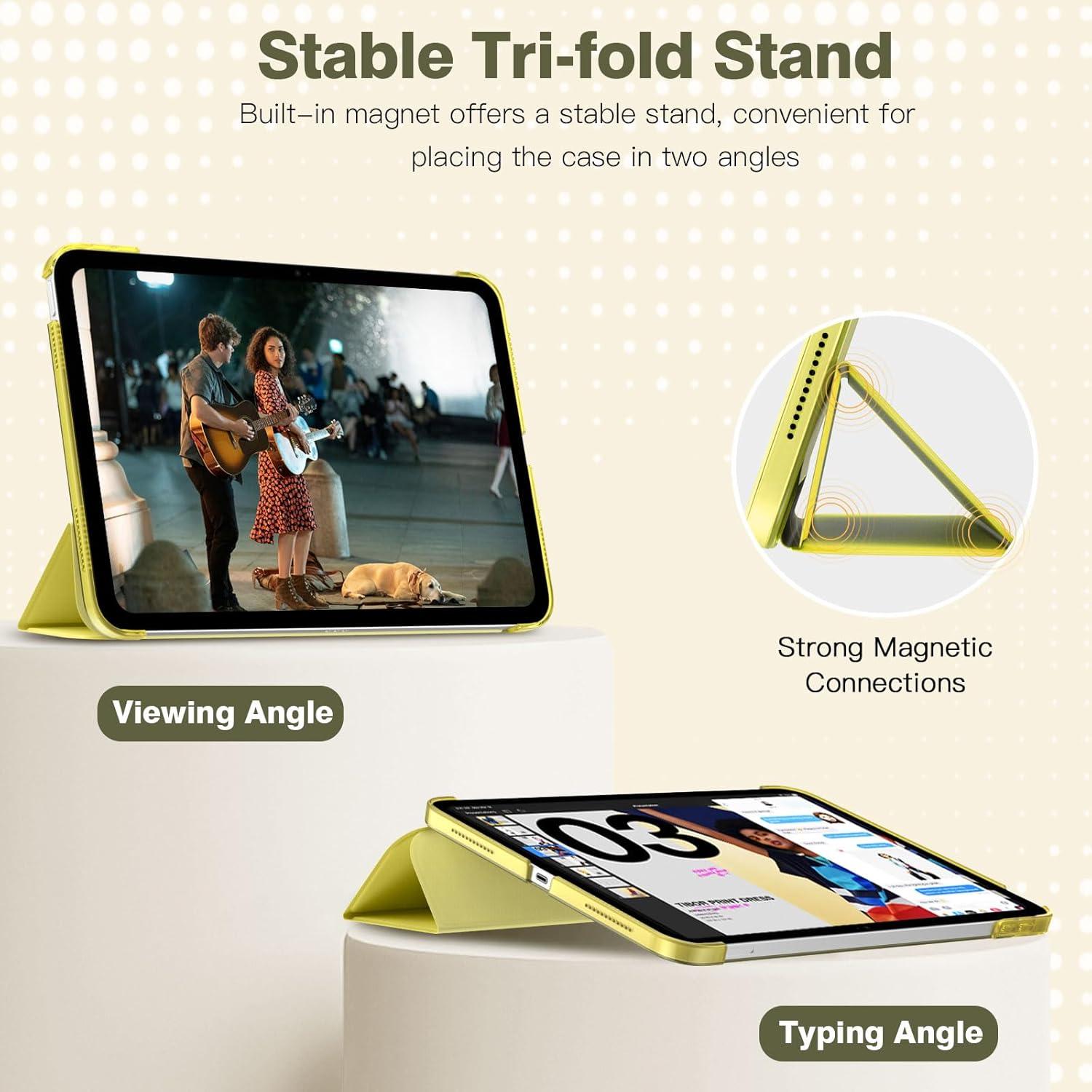 iPad 10 Hülle, Stoßfest Kinder Case mit Ständer und Displayschutz - Zitrone Gelb