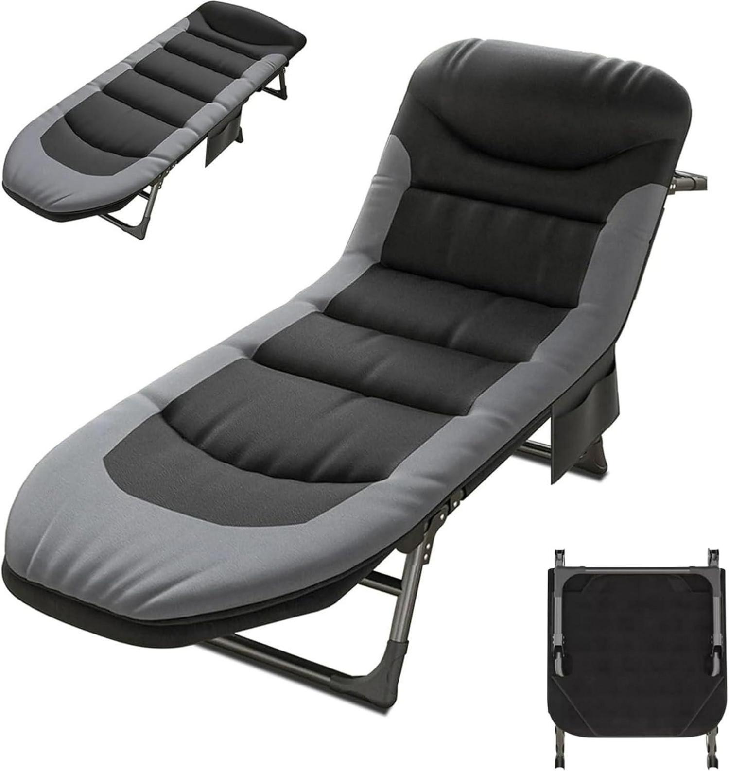 Klappbare Sonnenliege 6-Fach Verstellbar mit Seitentasche Schwarz