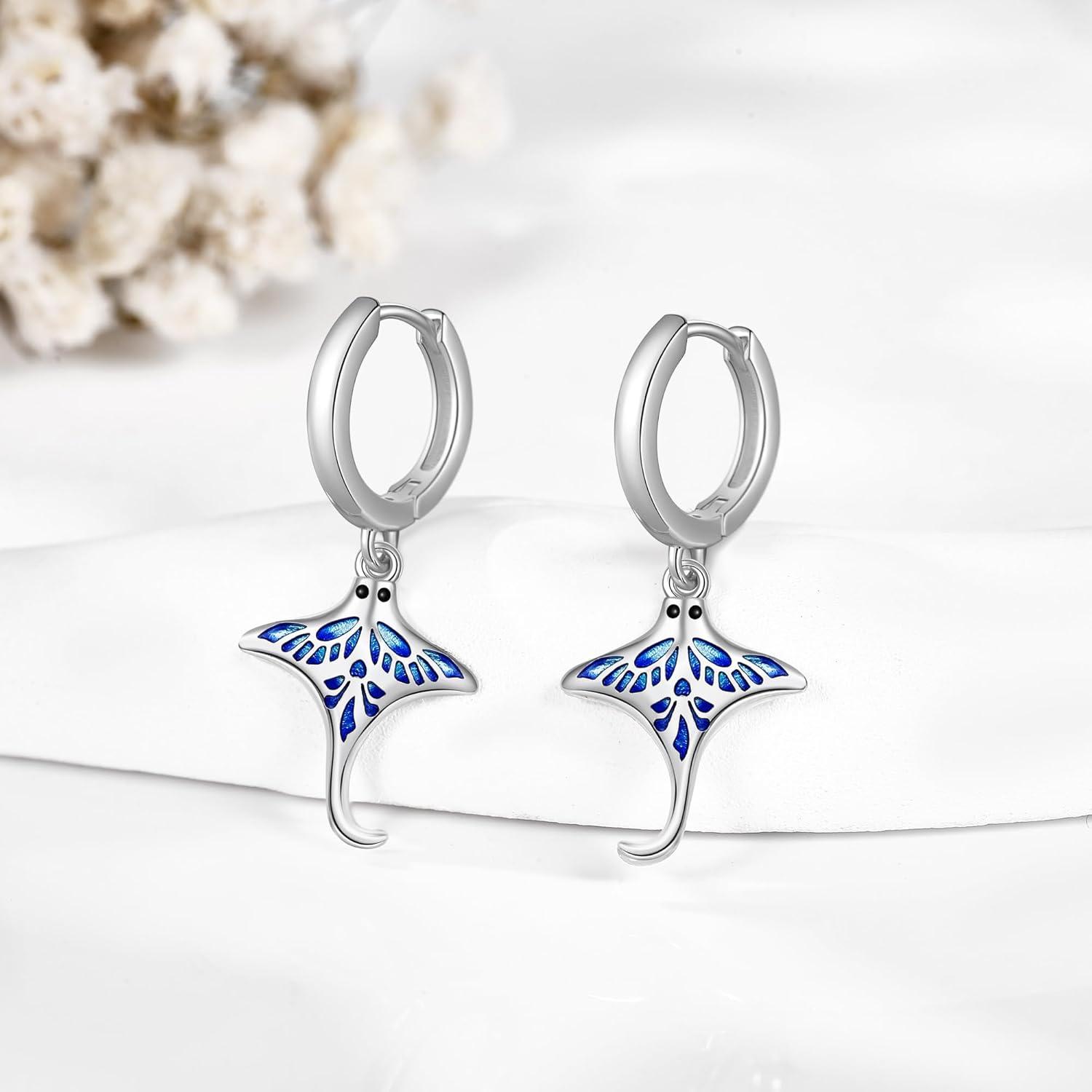 Sterling Silber Rochen Ohrringe Creolen Ozean Schmuck Frauen