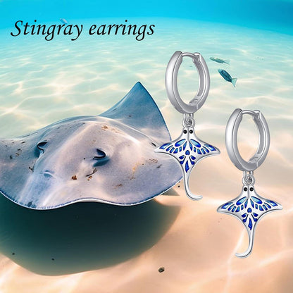 Rochen Ohrringe Sterling Silber Mantarochen Ozean Meer Geschenk Frauen