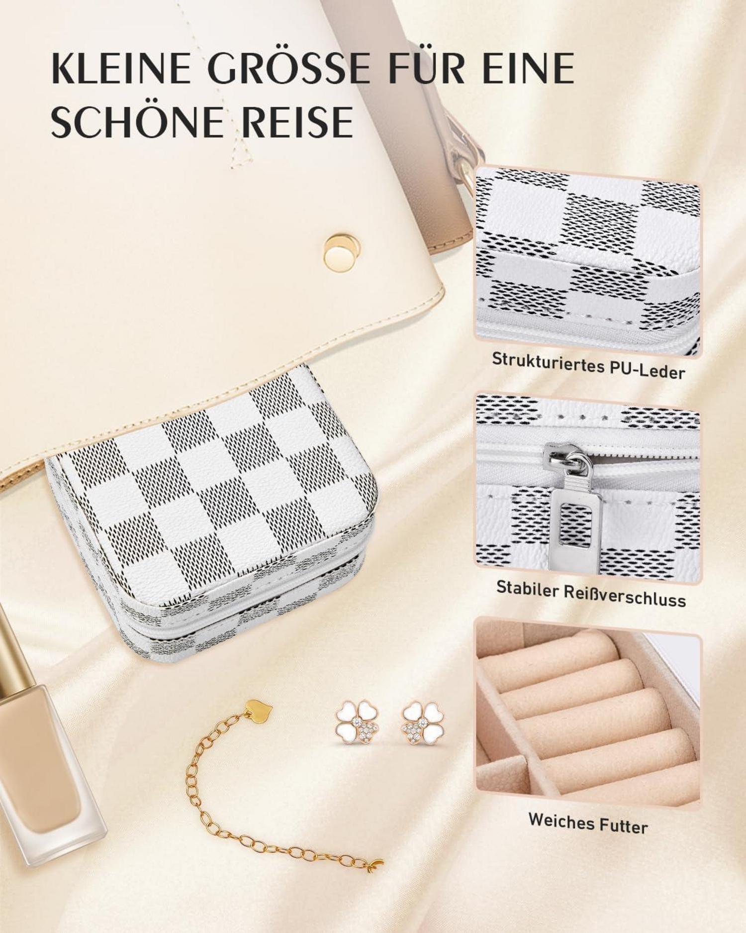 Flamesio Schmuckkästchen Organizer 2er Set Weiß PU-Leder Frau Ohrringe Ring Armband