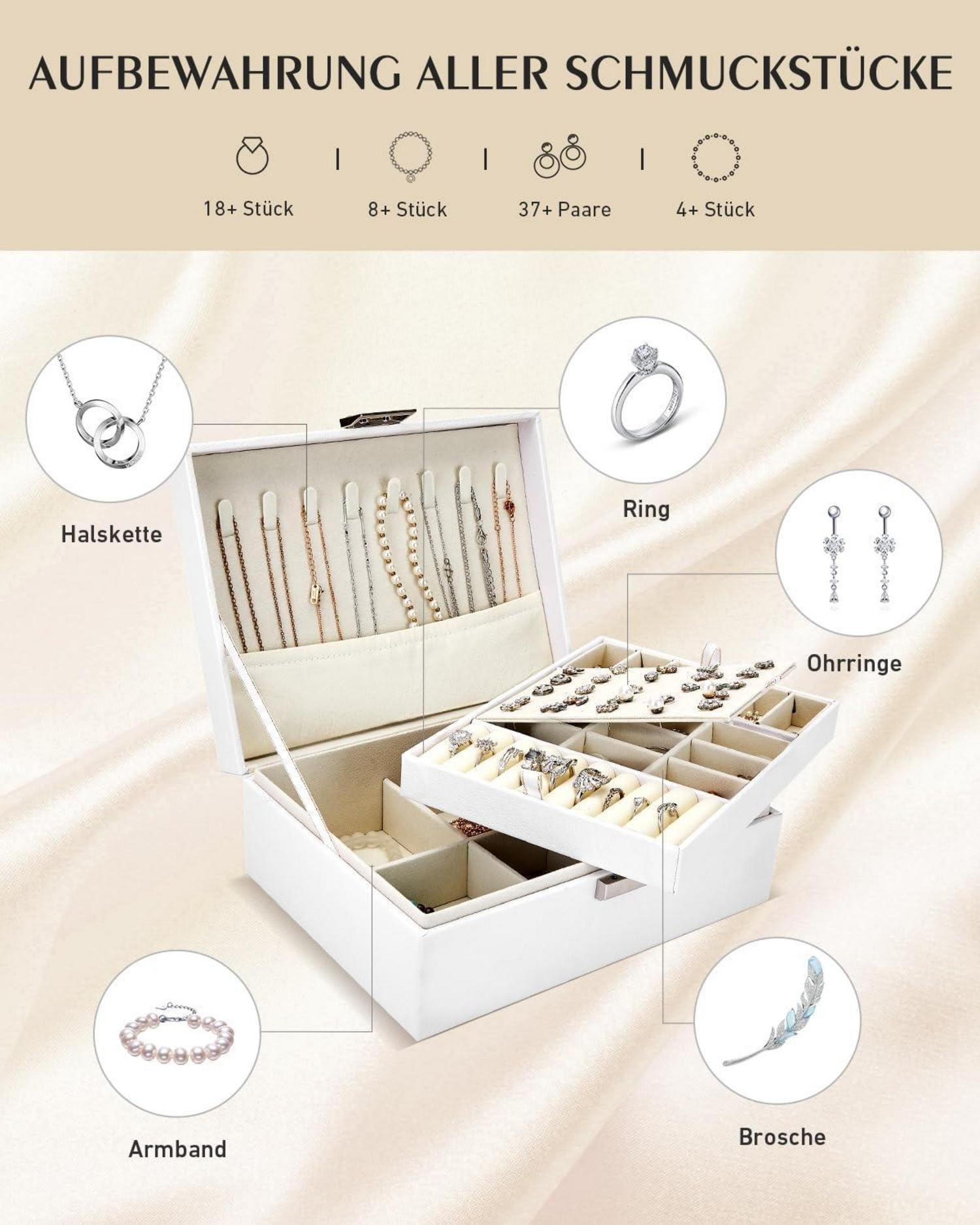 Schmuckkästchen Organizer Damen Schmuckaufbewahrung 2er Pack PU-Leder