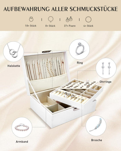 Schmuckkästchen Organizer Damen Schmuckaufbewahrung 2er Pack PU-Leder