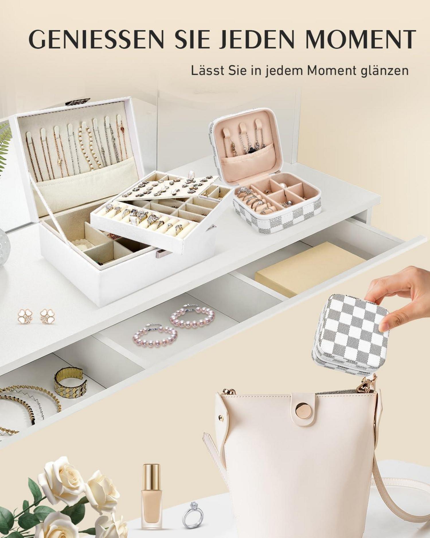 Schmuckkästchen Organizer Damen Schmuckaufbewahrung 2er Pack PU-Leder