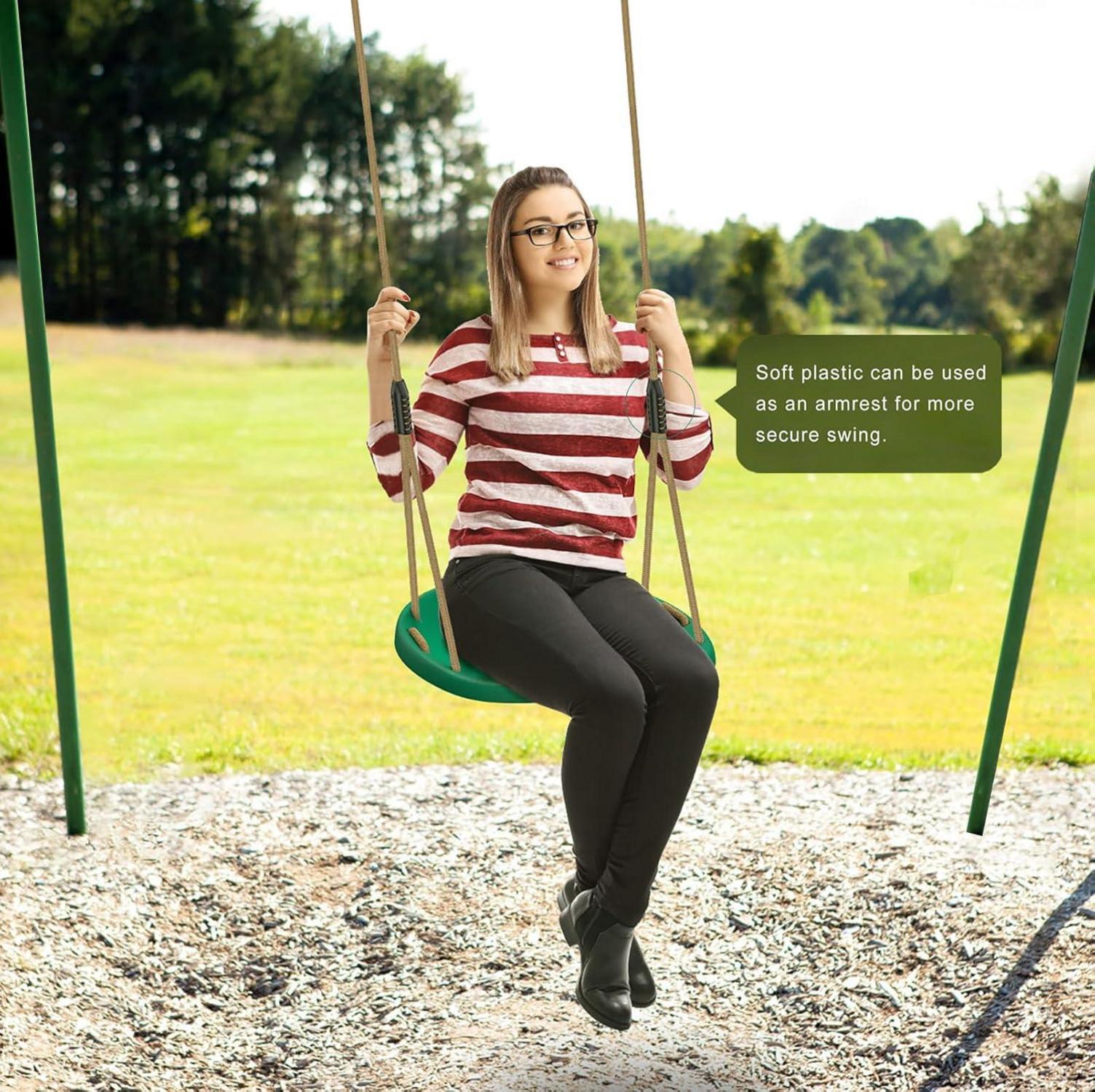 Heavy Duty Swing Seat with Adjustable Rope and Carabiners - Green, Cushion Design, Non-Slip - Playground Set Accessories for Kids and Adults