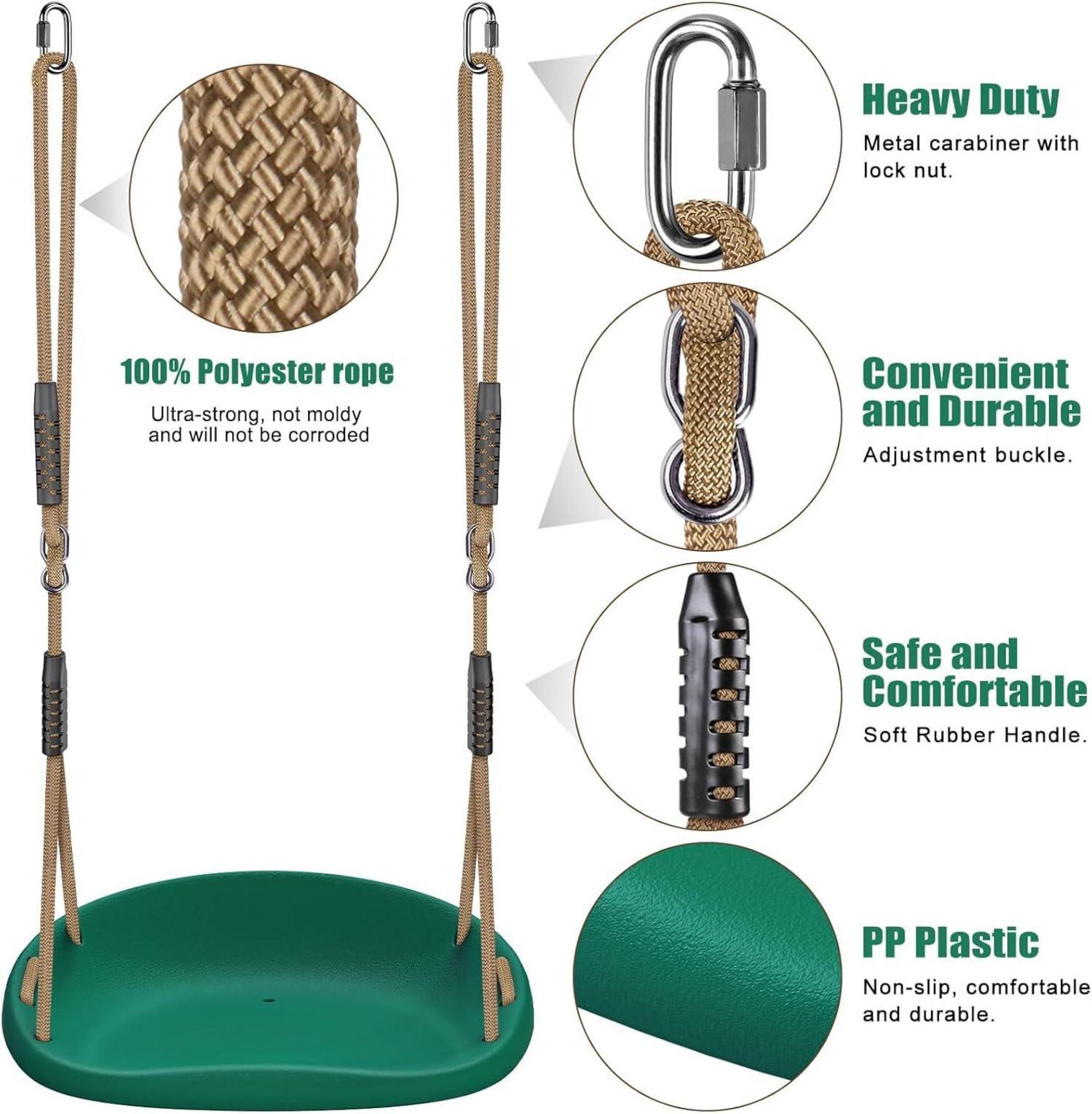 Heavy Duty Swing Seat Adjustable Rope Carabiners Cushion Design