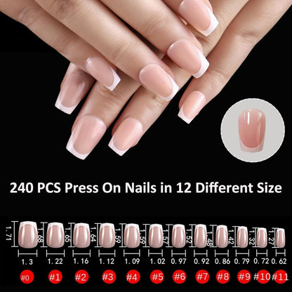 240 Press On Nails Französisch - Falsche Nägel Set Ballerina