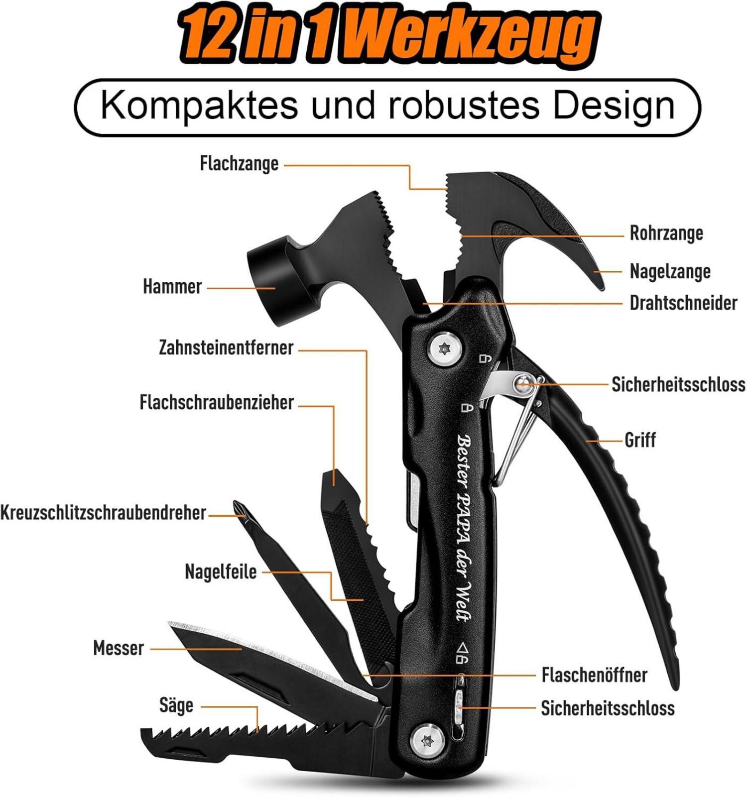 BIIB Multitool Hammer Geschenk Männer Vatertag Papa Camping