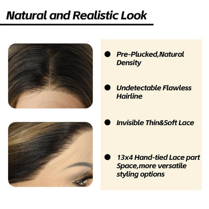 Synthetische Körperwelle Perücke Goldbraun Balayage 26 Zoll