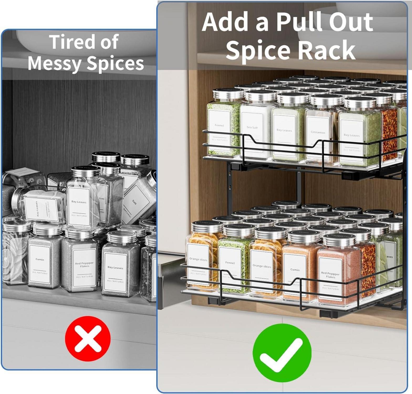 Ausziehbares 2 Etagen Schwarz Gewürzregal Schrank Organizer