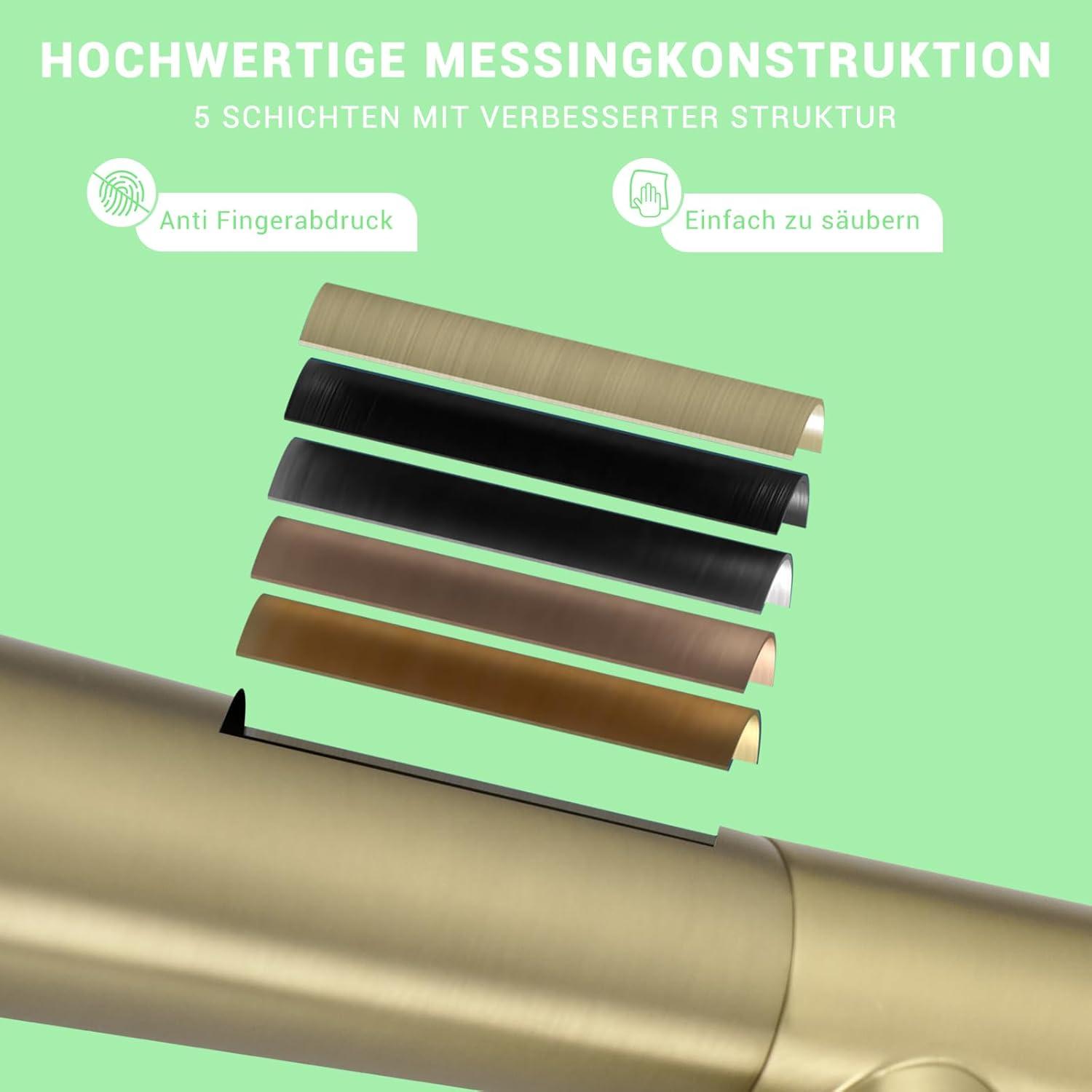 Große Küchenarmatur mit Spiralfeder 360° schwenkbar Hochdruck Gold