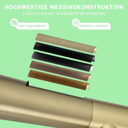Große Küchenarmatur mit Spiralfeder 360° schwenkbar Hochdruck Gold