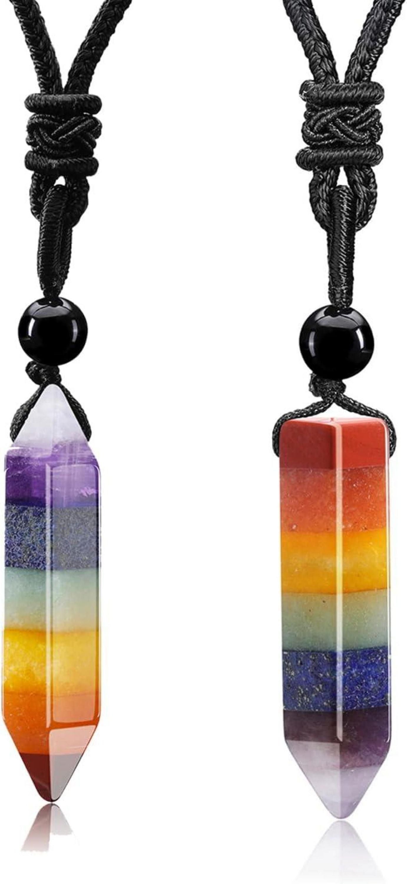 Chakra Heilsteine Anhänger Halskette mit Kristall, Geflochtenes Seil