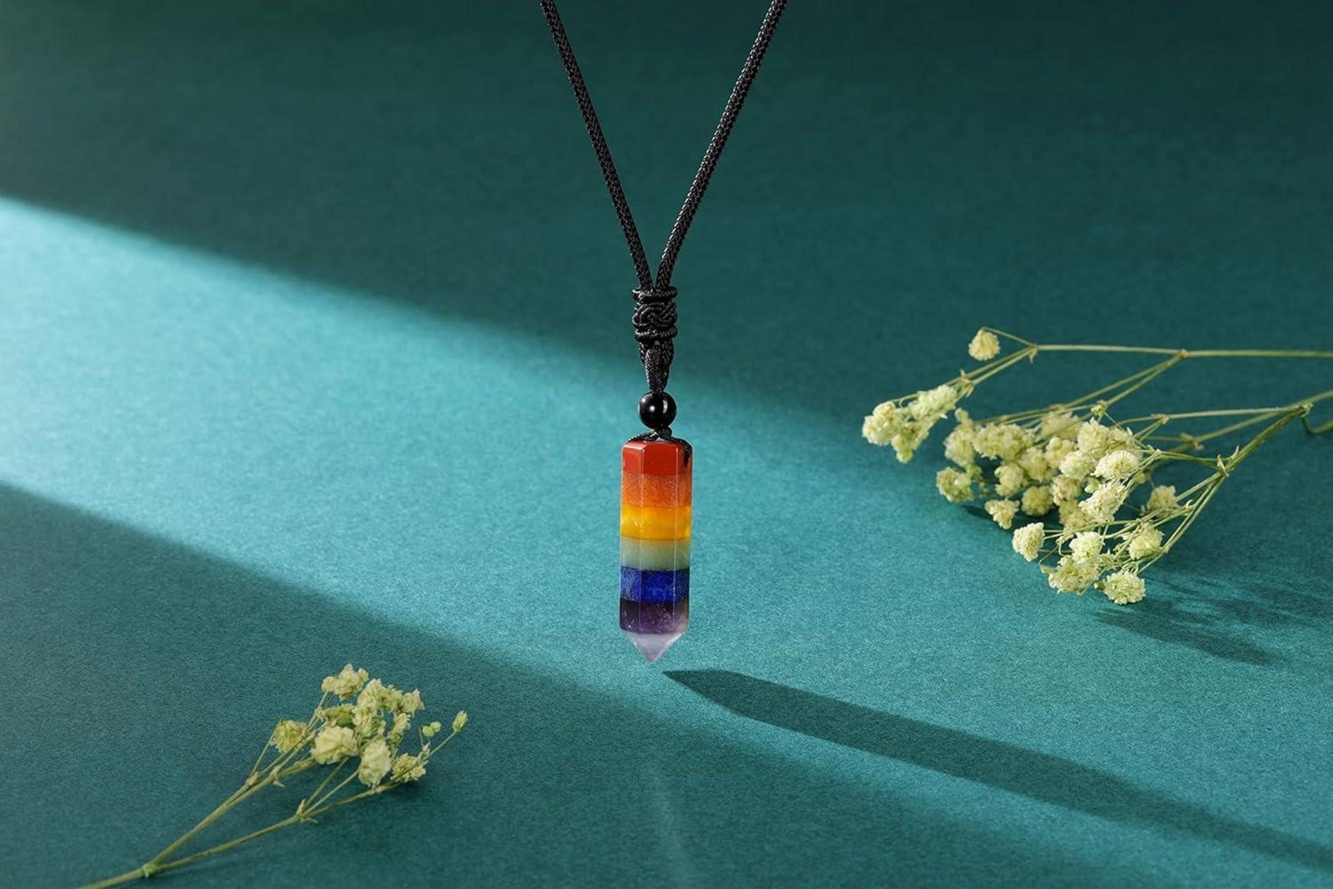 Chakra Heilsteine Anhänger Halskette mit Kristall, Geflochtenes Seil