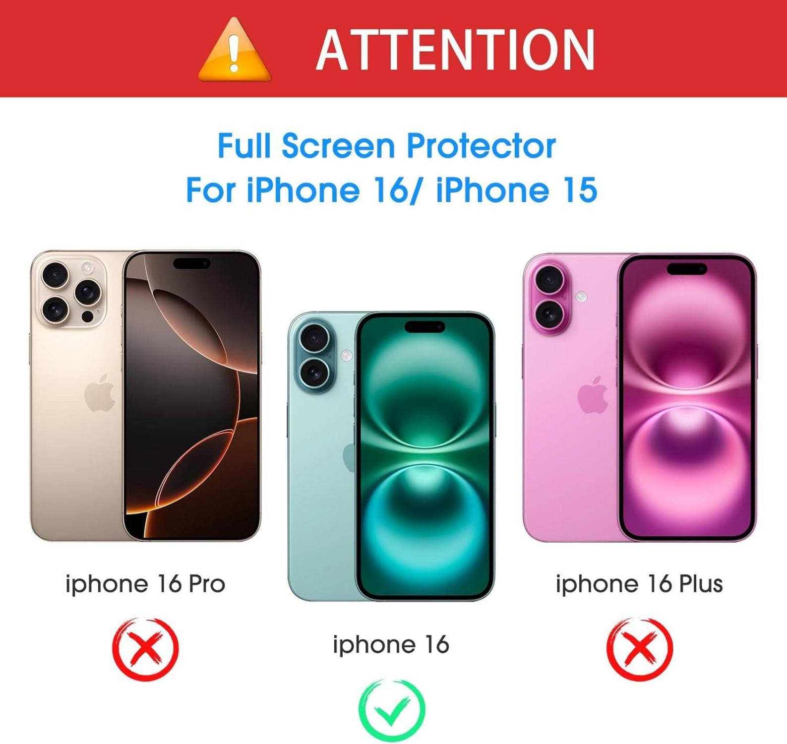 OMOTON Panzer Schutz Glas für iPhone 16/15, 9H Härte, Full