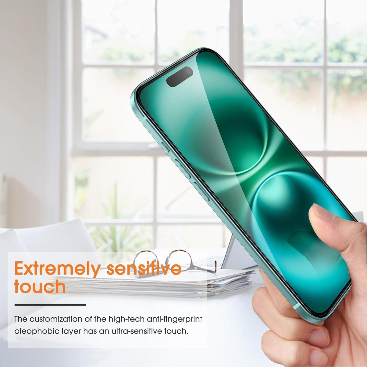 OMOTON Panzer Schutz Glas für iPhone 16 - 3er Pack 9H Härte, Full Screen 6,1 Zoll