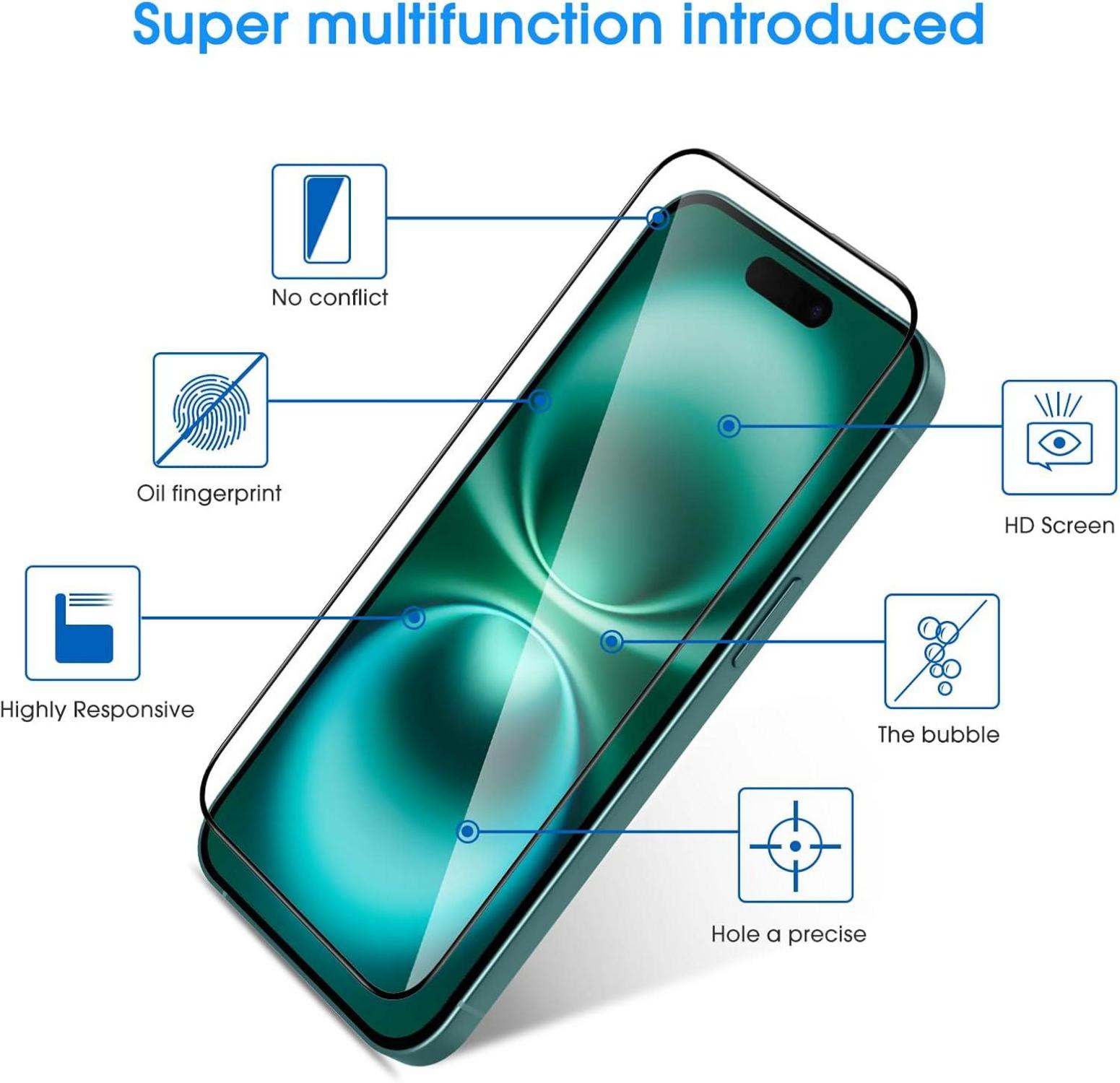 Panzer Schutz Glas iPhone 16/15 9H Härte Folie 3 Stück 6,1 Zoll