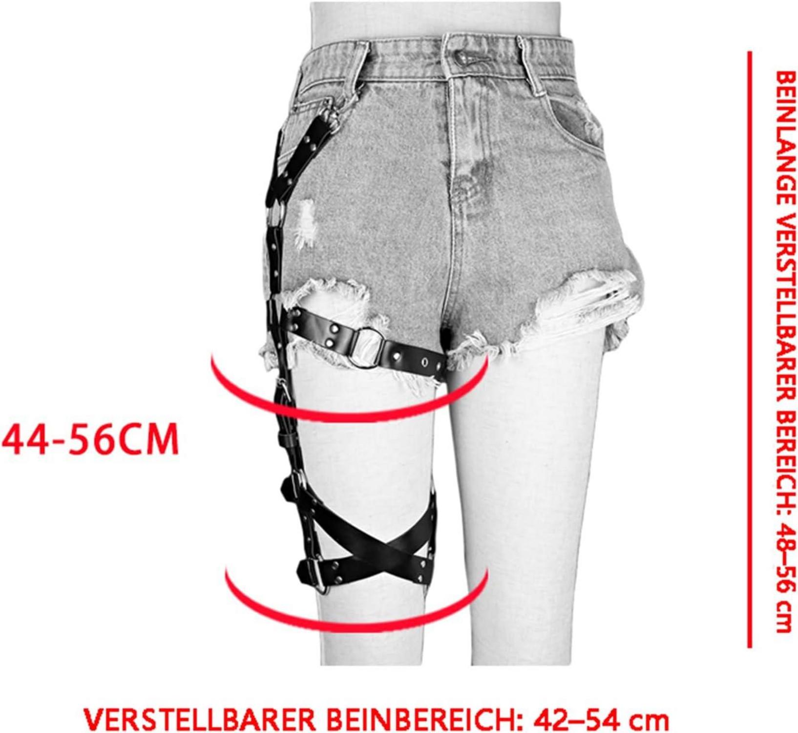 Damen Punk PU Leder Strumpfband Schwarz Einstellbar Beinring Gothic Halloween