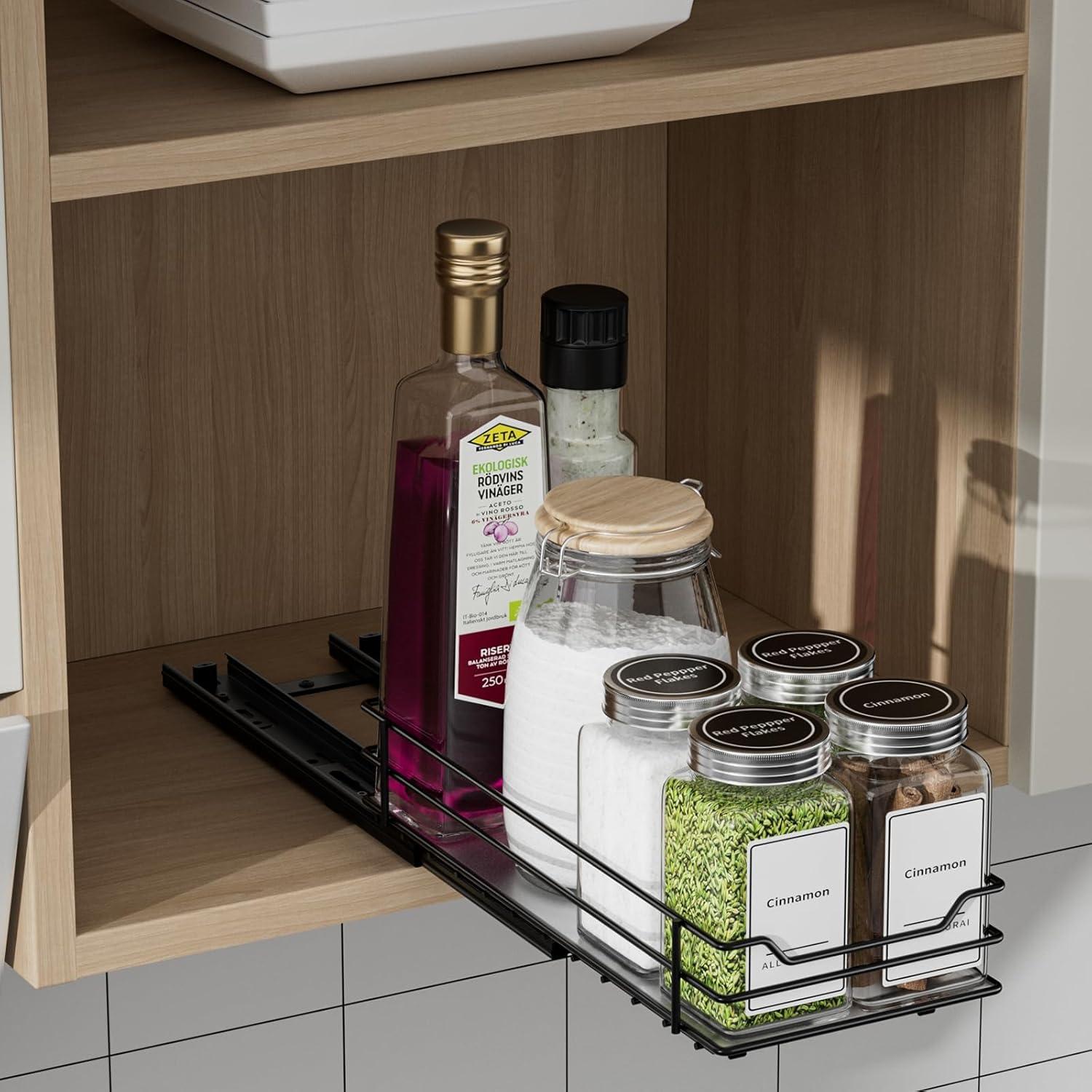 Ausziehbares Gewürzregal Schwarz für Schrank Organizer