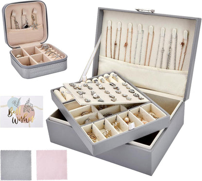 Flamesio Schmuckkästchen Organizer 2er Pack Reise Set Grau