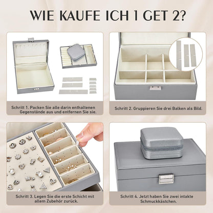 Flamesio Schmuckkästchen Organizer 2 Pack Reise PU-Leder